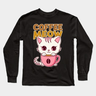 Coffee Meow Cute Anime Kitten With Coffee Cup Long Sleeve T-Shirt